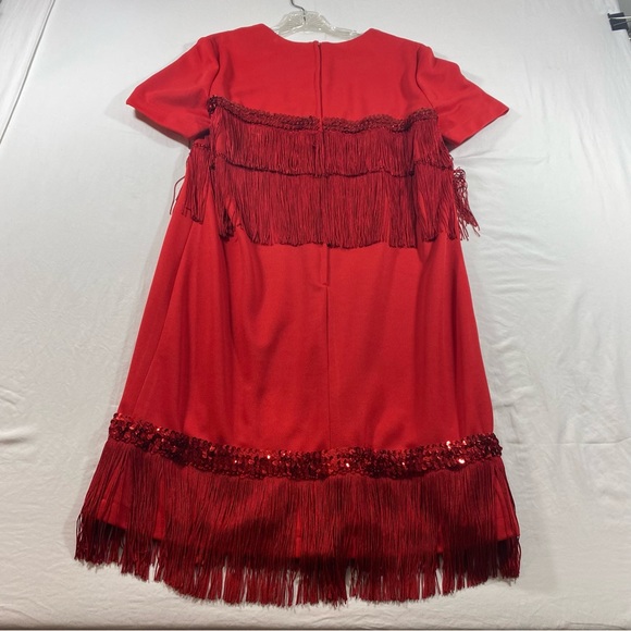 Flappers dress women’s large red dress with tassels short sleeve back zipper - Picture 3 of 8